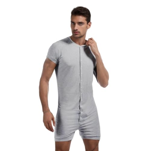 DLSMDOUS Herren Einteiler Pyjama mit Kurzen Ärmeln Sexy Lounge Einteiler Pyjama Overall Pyjama Dehnbarer Strampler Pyjama für Erwachsene Grau S von DLSMDOUS