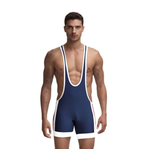 DLSMDOUS Herren Wrestling Unterhemden Ärmellose Sportunterstützer Wrestling Uniform Sport Bodysuit Jumpsuits Zum Spaß 4308 Marineblau S von DLSMDOUS