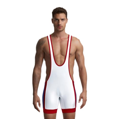 DLSMDOUS Herren Wrestling Unterhemden Ärmellose Sportunterstützer Wrestling Uniform Sport Bodysuit Jumpsuits Zum Spaß 4308 Weiß S von DLSMDOUS