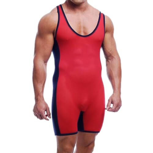 DLSMDOUS Herren Wrestling Unterhemden Ärmellose Sportunterstützer Wrestling Uniform Sport Bodysuit Jumpsuits Zum Spaß 4309 Rot L von DLSMDOUS