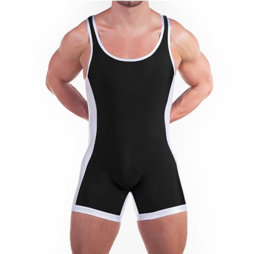 DLSMDOUS Herren Wrestling Unterhemden Ärmellose Sportunterstützer Wrestling Uniform Sport Bodysuit Jumpsuits Zum Spaß 4309 Schwarz L von DLSMDOUS