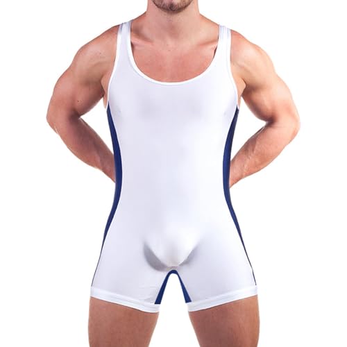 DLSMDOUS Herren Wrestling Unterhemden Ärmellose Sportunterstützer Wrestling Uniform Sport Bodysuit Jumpsuits Zum Spaß 4309 Weiß M von DLSMDOUS