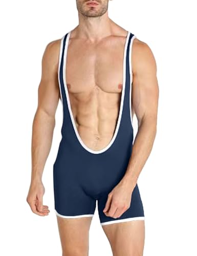 DLSMDOUS Herren Wrestling Unterhemden Ärmellose Sportunterstützer Wrestling Uniform Sport Bodysuit Jumpsuits Zum Spaß 4325 Marineblau S von DLSMDOUS