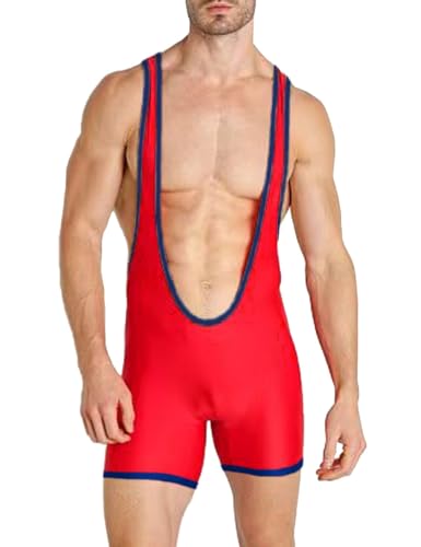 DLSMDOUS Herren Wrestling Unterhemden Ärmellose Sportunterstützer Wrestling Uniform Sport Bodysuit Jumpsuits Zum Spaß 4325 Rot L von DLSMDOUS