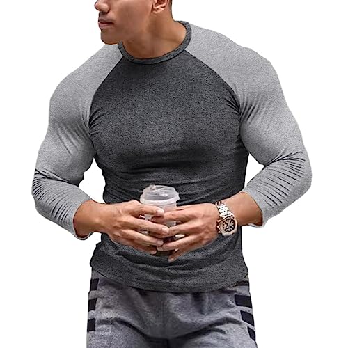 Herren Muskeln Raglan schneiden T-Shirts mit 3/4 Hülse Fitness Trainiert T-Shirt Dunkelgrau-Hellgrau 2XL von DLSMDOUS