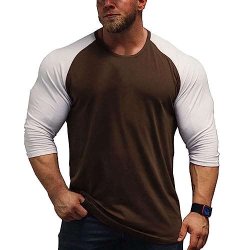 Herren Muskeln Raglan schneiden T-Shirts mit 3/4 Hülse Fitness Trainiert T-Shirt Kaffee-Weiß 2XL von DLSMDOUS