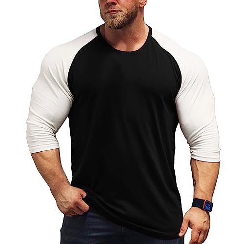 Herren Muskeln Raglan schneiden T-Shirts mit 3/4 Hülse Fitness Trainiert T-Shirt Schwarz-Weiß M von DLSMDOUS