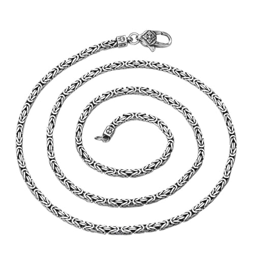 DLUCCA Herren halskette Herrenhalsketten S925 Sterling Silber Halskette 3mm Ping An Muster Kette Thai Silber Retro Schmuck (Size : 50CM) von DLUCCA