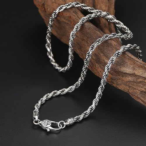 DLUCCA Herren halskette Herrenhalsketten S925 Sterling Silber Mantra-Halskette mit sechs Charakteren, 4 mm Hanfseilkette for Männer und Frauen (Size : 75CM) von DLUCCA