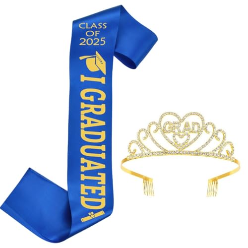 2025 Damen Abschluss Kronen und Schärpe Set Unisex Abschluss Etikette Gürtel für Abschluss Hochzeit von DLUKENY
