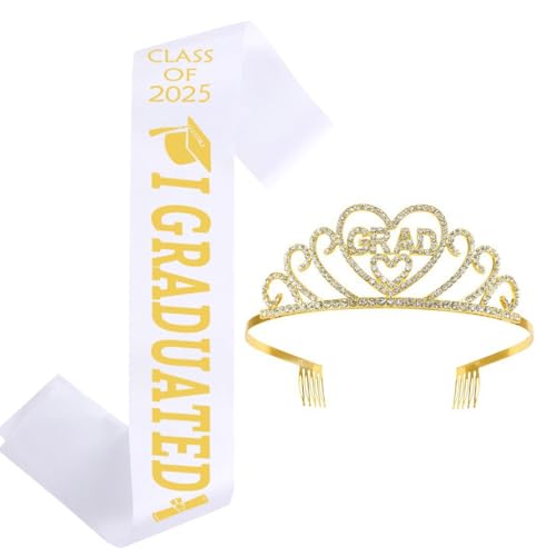 2025 Damen Abschluss Kronen und Schärpe Set Unisex Abschluss Etikette Gürtel für Abschluss Hochzeit von DLUKENY