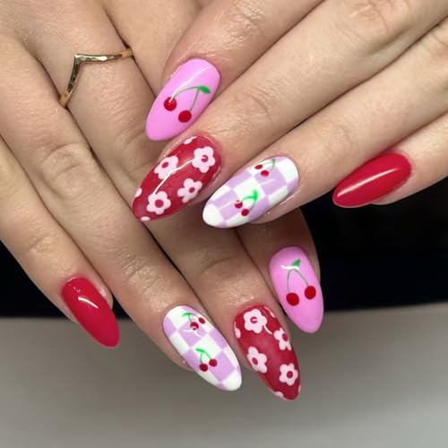 24 Stück Mandel zum Aufdrücken von Kirschen French Fake Acryl Künstliche Frauen von DLUKENY