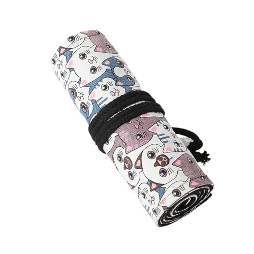 DLUKENY 12/24/36/48/72 Löcher Canvas Pen Roll Pencil Case Pencil Wrap Holder Lovely Cats Wrap Organizer for Artists, 72 Löcher von DLUKENY