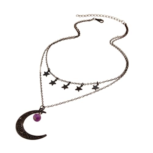 DLUKENY Dark Styled Hollow Moon Star Pendant Necklace Punk Multilayer Metal Chain Men's And Women Collarbone Chain von DLUKENY