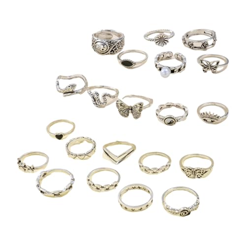 DLUKENY Elegante 21-teilige Schmetterlings-Herz-Ringe-Kollektion, Schmuck-Accessoire für Damen, in verstellbarer Größe, stilvolle Outfits von DLUKENY