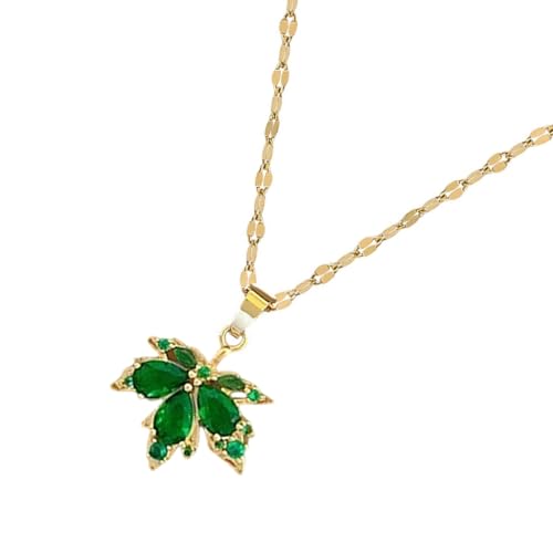 DLUKENY Elegante Halskette mit Ahornblatt-Anhänger, mit grünen Details, Accessoire für die Verbesserung von Naturstilen, liebevolle, trendige Damen, Edelstahl DLUKENY Elegante Halskette mit Ahornblatt-Anhänger, mit grünen Details, Accessoire für die Verbesserung von Naturstilen, liebevolle, trendige Damen, Edelstahl von DLUKENY