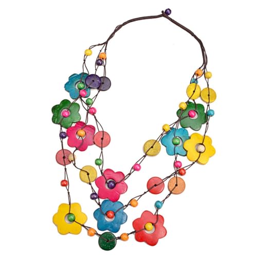 DLUKENY Elegante mehrreihige Halskette für Damen mit Blumenanhängern und Kokosnuss-Muschel-Materialien von DLUKENY