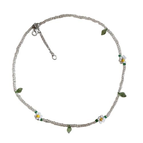 DLUKENY Halskette mit jugendlichen Gänseblümchen und Kirschen, verstellbare Länge, buntes Schlüsselbeinkette für lässiges Outfit, Perlen von DLUKENY