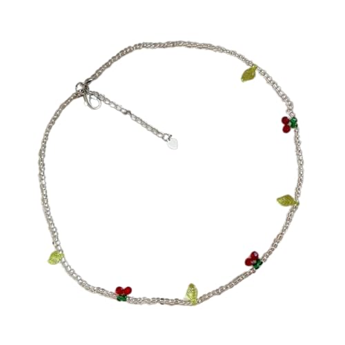 DLUKENY Halskette mit jugendlichen Gänseblümchen und Kirschen, verstellbare Länge, buntes Schlüsselbeinkette für lässiges Outfit, Perlen von DLUKENY