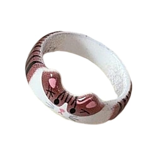 DLUKENY Handgefertigte Ringe in Tropfenglasur in Katzenform, Cartoon-Tier-Thema, Fingerschmuck, handgefertigtes Accessoire für Frauen und Studenten, Kunststoff / Harz von DLUKENY