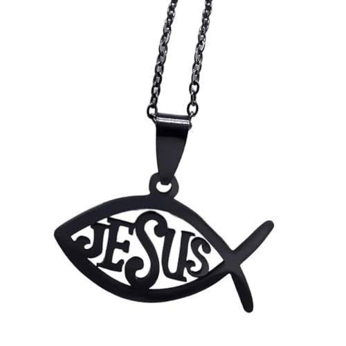 DLUKENY Ichthys Damen-Halskette mit Fischanhänger, 50 cm, Edelstahl-Textur, geeignet für den täglichen Gebrauch, Edelstahl DLUKENY Ichthys Damen-Halskette mit Fischanhänger, 50 cm, Edelstahl-Textur, geeignet für den täglichen Gebrauch, Edelstahl von DLUKENY