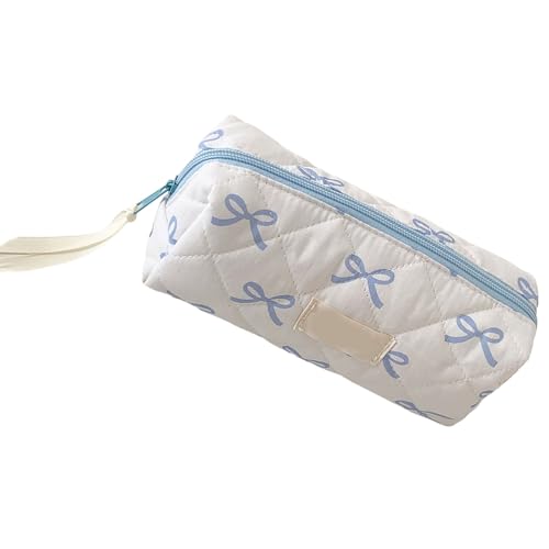 DLUKENY Mehrzweck-Stifttasche, großes Fassungsvermögen, Federmäppchen, 19 x 8 x 7 cm, Reise-Stifttasche, Reise-Make-up-Tasche für Mädchen und Frauen, Polyester-Federmäppchen, blau / weiß von DLUKENY