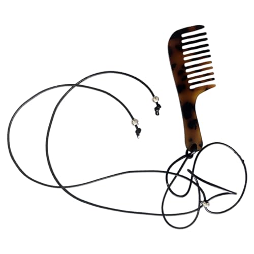 DLUKENY Modische Halskette mit Leopardenmuster, Kamm-Anhänger, verstellbare schwarze Kordel-Halskette, multifunktionaler Pullover-Kette, Essigsäure von DLUKENY