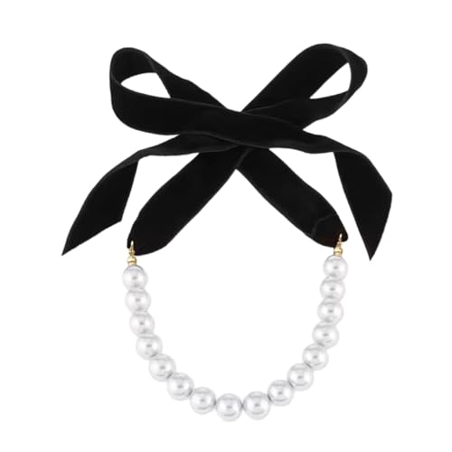 DLUKENY Modische Samt-Schleifen-Halskette mit Kunstperlen, verstellbare Länge, vielseitige Halsbekleidung für Damen, Kunstperlen von DLUKENY