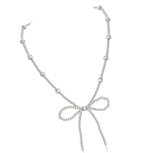 DLUKENY Modische Schleifen-Halskette mit Kunstperlen für trendige Frauen, Western-Cowgirl-Schmuck, türkisfarbener Schmuck, Kunstperlen von DLUKENY