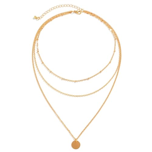 DLUKENY Stilvolle, mehrschichtige Halskette mit dunklem Thema, kombiniert Metall-Pailletten und Perlen, entworfen für modebewusste Frauen, Metall von DLUKENY