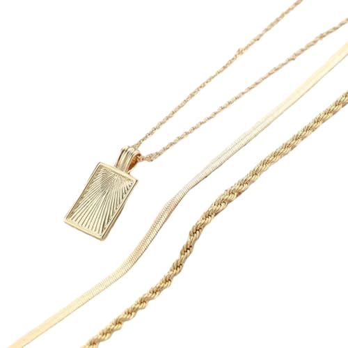 DLUKENY Stilvolle Damen-Halskette, mehrlagig, rechteckig, modisch, stapelbar, Halsschmuck DLUKENY Stilvolle Damen-Halskette, mehrlagig, rechteckig, modisch, stapelbar, Halsschmuck von DLUKENY