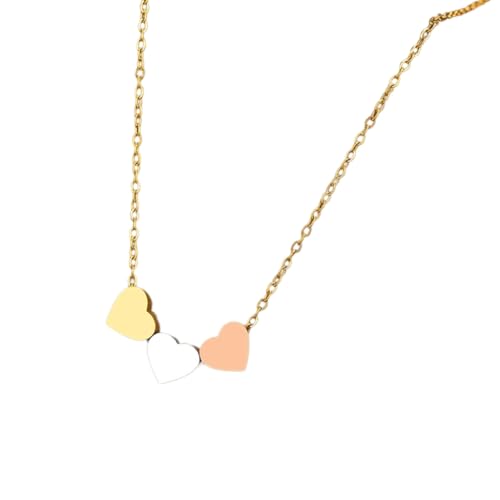 DLUKENY Stilvolle Halskette mit 3 Herzen, Halsband, Edelstahl, Halsband, Kette für Damen und Mädchen, modischer Schmuck, Titanstahl DLUKENY Stilvolle Halskette mit 3 Herzen, Halsband, Edelstahl, Halsband, Kette für Damen und Mädchen, modischer Schmuck, Titanstahl von DLUKENY