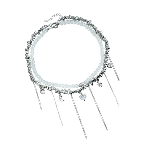 DLUKENY Zarte Halskette aus Legierung mit Herz und Quasten, einzigartiges Schlüsselbein-Kette, entworfen für stilvolle Frauen von DLUKENY