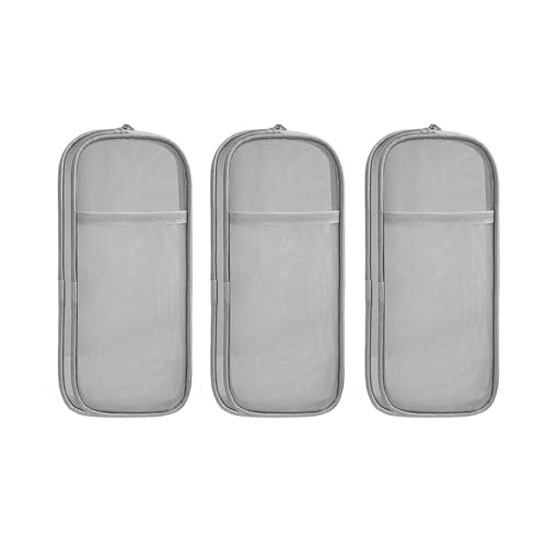 Federmäppchen, doppellagig, transparent, großes Fassungsvermögen, Stifteetui, Stift-Organizer, Reise-Make-up-Pinseltasche, transparent, 3 Stück, grau von DLUKENY