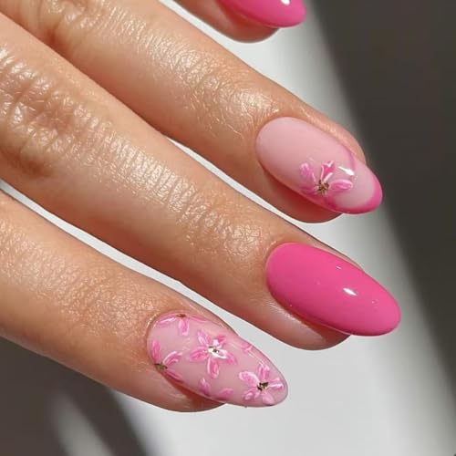 Künstliche Fingernägel zum Aufdrücken auf Blumen, französische Acrylnägel, Kunstnägel, Kleber für Damen, 24 Stück von DLUKENY