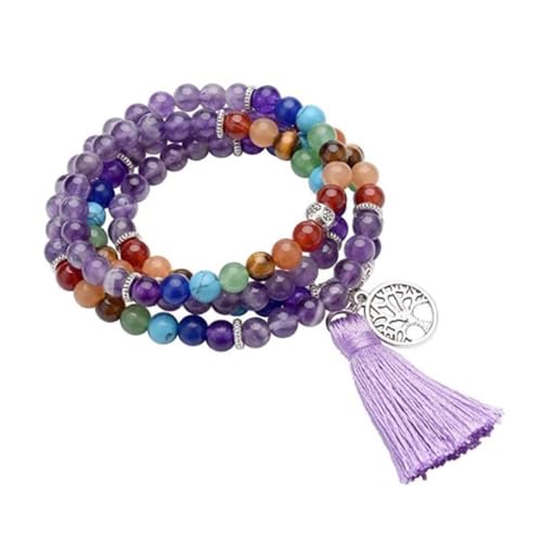 Meditations-Halskette mit 108 Gebetsperlen, lange Quasten, Achtsamkeitsschmuck, Achtsamkeits-Halskette für Männer oder Frauen von DLUKENY