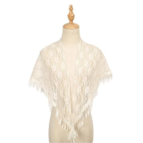 Multifunktionaler Spitzenschal, dreieckig, Schultertuch mit Blumenmuster und Fransen, ideal für Damenkleider, Frühlingskleidung von DLUKENY