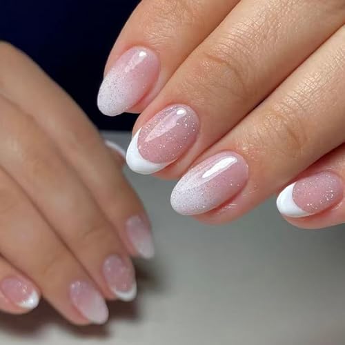 Press on Nails French Tip Mandelspitzen, künstliche künstliche Fingernägel, künstliche Acryl-Klebstoffe, für Damen, transparent von DLUKENY
