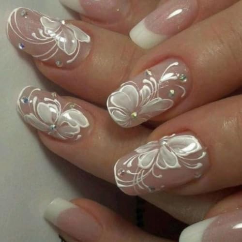 Quadratisches Acryl-Set mit Blumenmuster, zum Aufdrücken, in 12 Größen | 24 Stück zum Aufkleben für Damen von DLUKENY