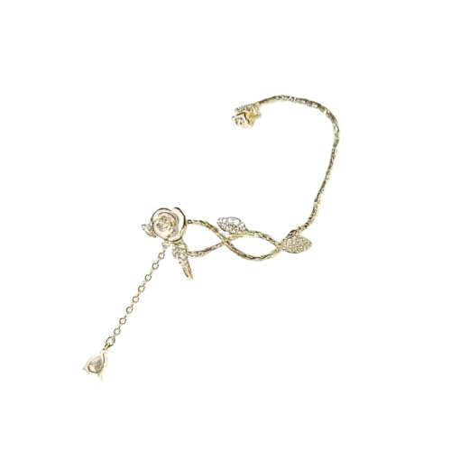 Stilvolle Quasten-Ohrmanschette Kamelien Blume Clip auf Ohrring mit funkelndem Zirkon modisches Accessoire für Frauen Mädchen, Metall Stilvolle Quasten-Ohrmanschette Kamelien Blume Clip auf Ohrring mit funkelndem Zirkon modisches Accessoire für Frauen Mädchen, Metall von DLUKENY