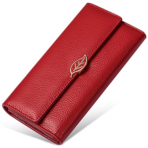 DLUXCA Damen-Geldbörse mit Lychee-Muster, Lange Leder-Geldbörse mit Blattmuster (Color : A, Size : 19 * 10 * 3) von DLUXCA