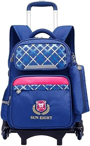 Rollrucksack, Rucksäcke mit Rädern, Kinder-Trolley, Schultasche, wasserdicht, Grundschülertasche, Outdoor-Reisen, Nylon-Kindergepäck mit abnehmbarer Zugstange, Handgepäcktasche mit Rädern ( Color : Bl von DLUXCA