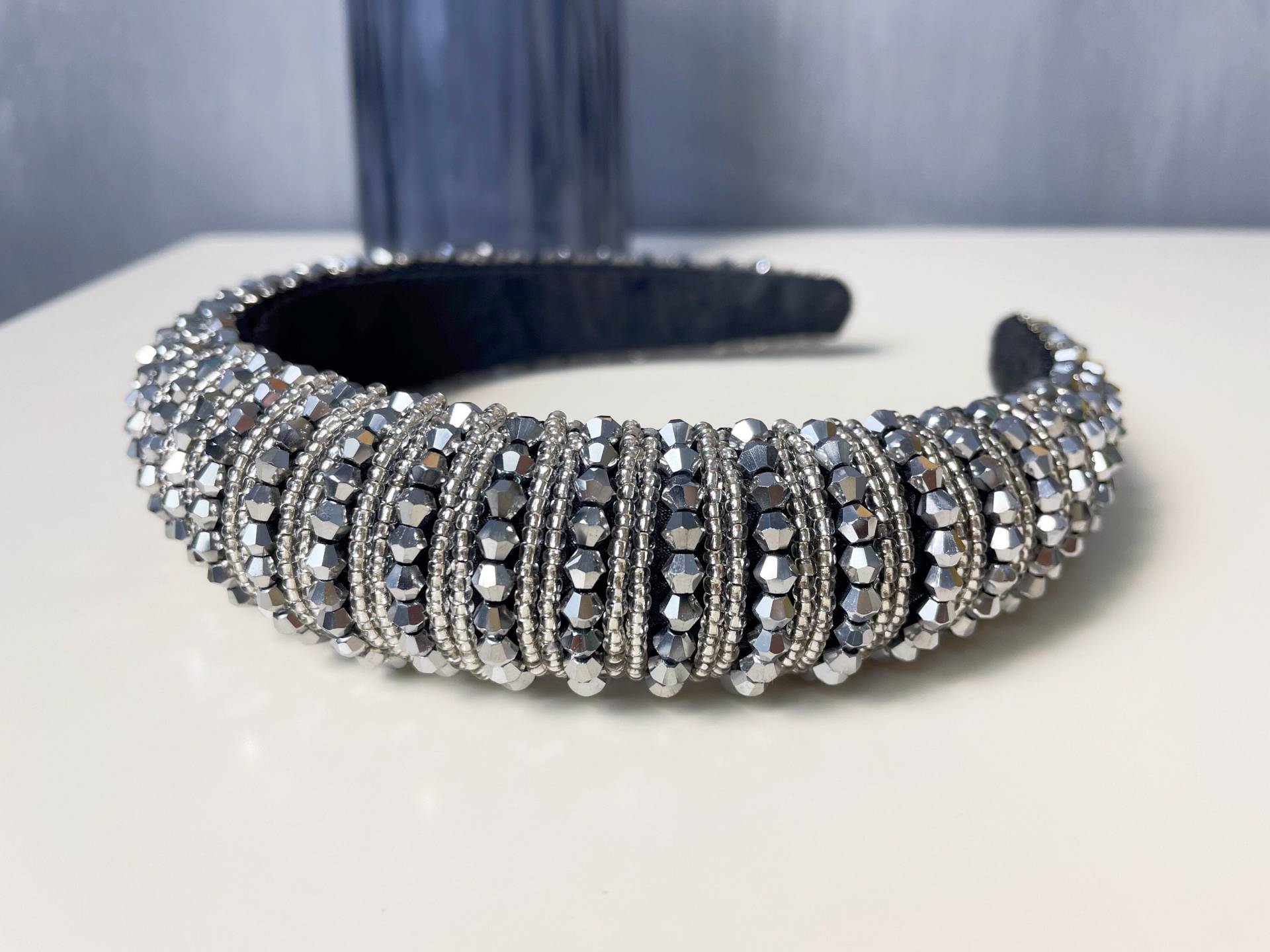 Vintage Silber Kristall Stirnbänder Strass Perlen Schwamm Gepolstert Haarreifen Frauen Haarband Geschenk von DLYLABC