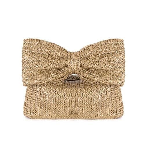 Clutch Stroh,Stroh Clutch Damen Damen Stroh gewebte Handtaschen Geldbörse Design Schleife Griff Clutch Tasche Luxus Party Bankett Handgelenk Urlaub Strand(A) von DLZFUDTY