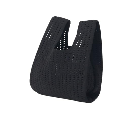DLZFUDTY Clutch Stroh,Stroh Clutch Damen Handgemachte Strickhandtasche Damen Mini-Umhängetasche Lässige Farbe Breite Streifen Karierte Einkaufstasche Student Handypaket(Black,L) von DLZFUDTY