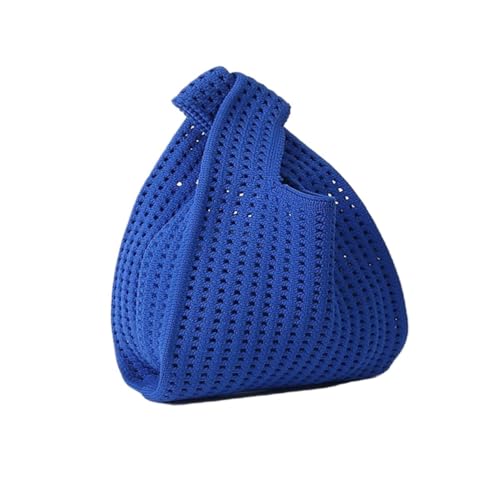 DLZFUDTY Clutch Stroh,Stroh Clutch Damen Handgemachte Strickhandtasche Damen Mini-Umhängetasche Lässige Farbe Breite Streifen Karierte Einkaufstasche Student Handypaket(Blue,L) von DLZFUDTY