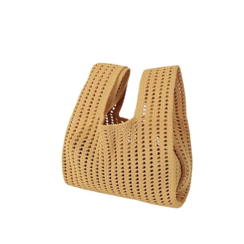 DLZFUDTY Clutch Stroh,Stroh Clutch Damen Handgemachte Strickhandtasche Damen Mini-Umhängetasche Lässige Farbe Breite Streifen Karierte Einkaufstasche Student Handypaket(Brown2,S) von DLZFUDTY