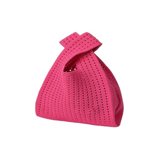 DLZFUDTY Clutch Stroh,Stroh Clutch Damen Handgemachte Strickhandtasche Damen Mini-Umhängetasche Lässige Farbe Breite Streifen Karierte Einkaufstasche Student Handypaket(Red 2,S) von DLZFUDTY