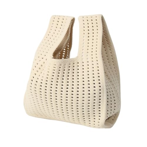 DLZFUDTY Clutch Stroh,Stroh Clutch Damen Handgemachte Strickhandtasche Damen Mini-Umhängetasche Lässige Farbe Breite Streifen Karierte Einkaufstasche Student Handypaket(White,S) von DLZFUDTY