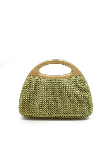 DLZFUDTY Clutch Stroh,Stroh Clutch Damen Modische Handtasche mit Holzclip und gewebtem Strohhalm, Sommer-Strandtasche, Umhängetasche(Green) von DLZFUDTY